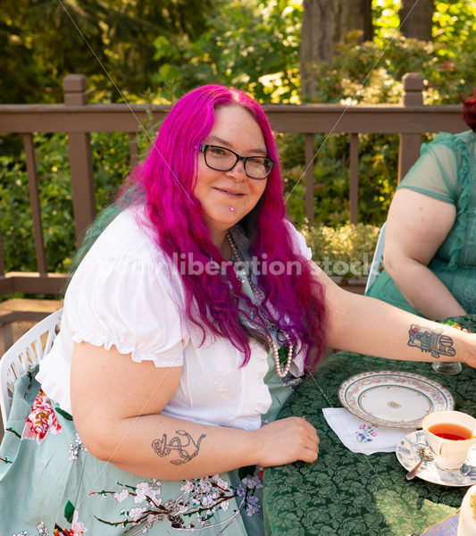 Plus-Size Women Eat, Drink, and Talk at Outdoor Summer Tea Party - Body Liberation Photos