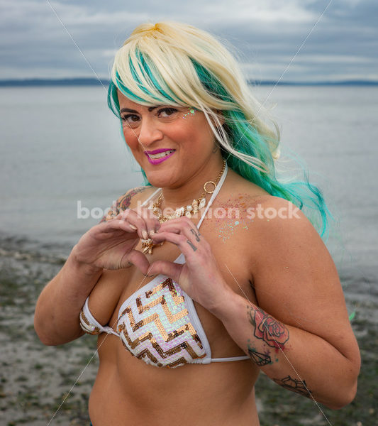 Romance Stock Photo: Plus-Size Mermaid on Beach - Body Liberation Photos