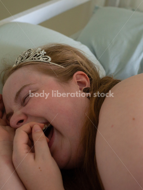 Self Care Stock Photo: Plus-Size Woman in Bed with Tiara - Body Liberation Photos