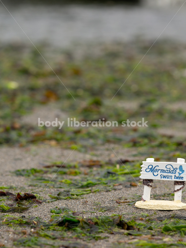 Summer Stock Image: “Mermaids Swim Here” Sign on Beach - Body Liberation Photos