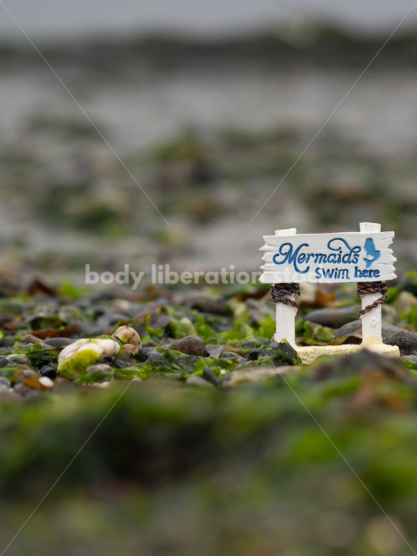 Summer Stock Image: “Mermaids Swim Here” Sign on Beach - Body Liberation Photos