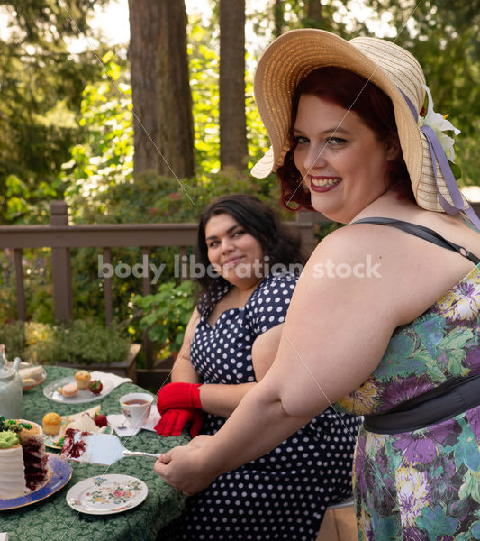 Woman Cuts Cake at Tea Party - Body Liberation Photos