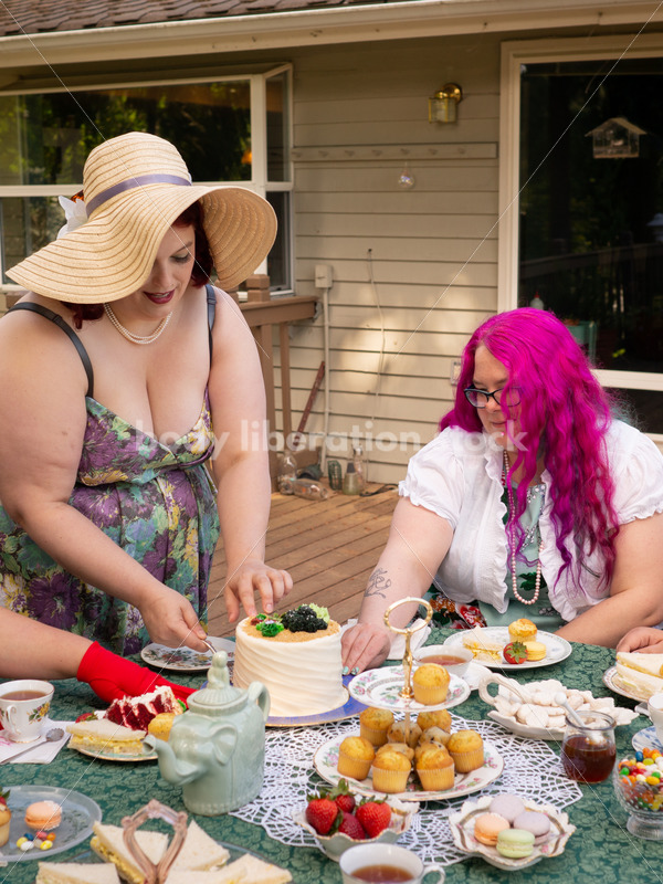 Woman Cuts Cake at Tea Party - Body Liberation Photos