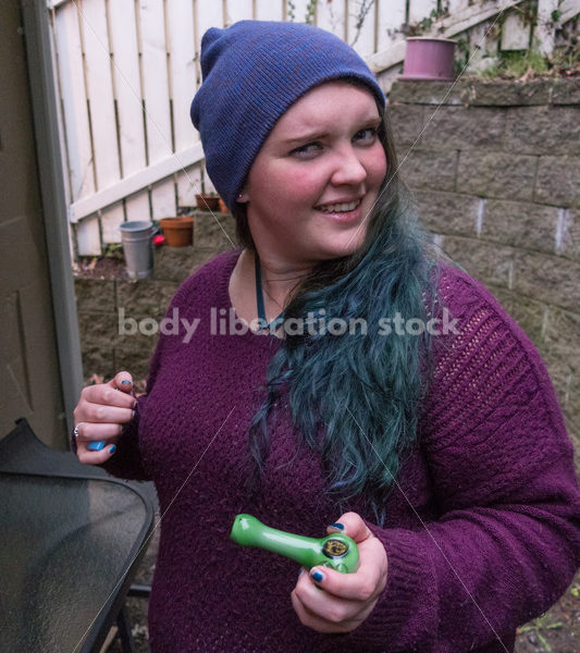 A young caucasian woman smokes legal marijuana in Washington state - Body Liberation Photos