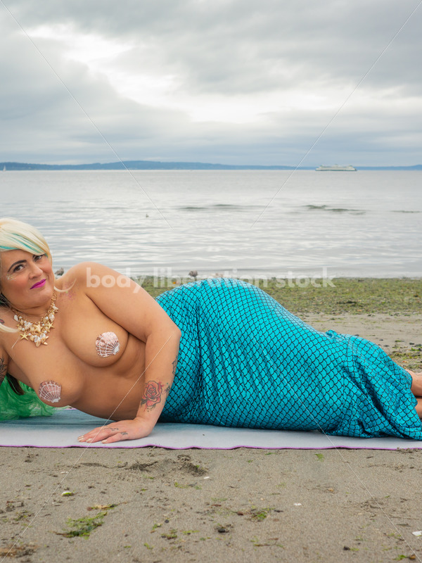 Costume Stock Photo: Plus-Size Mermaid on Beach - Body Liberation Photos