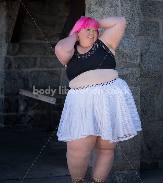 Stock Photo: Plus Size Woman with Pink Hair on Waterfront - Body Liberation Photos