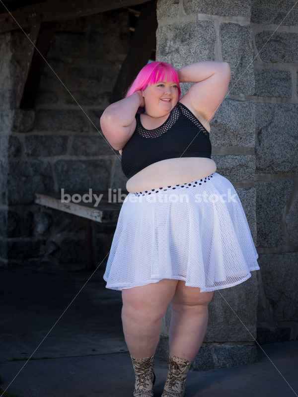 Stock Photo: Plus Size Woman with Pink Hair on Waterfront - Body Liberation Photos