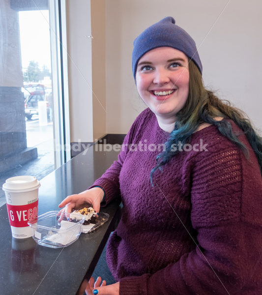 Young caucasian women enjoys coffee and a brownie - Body Liberation Photos