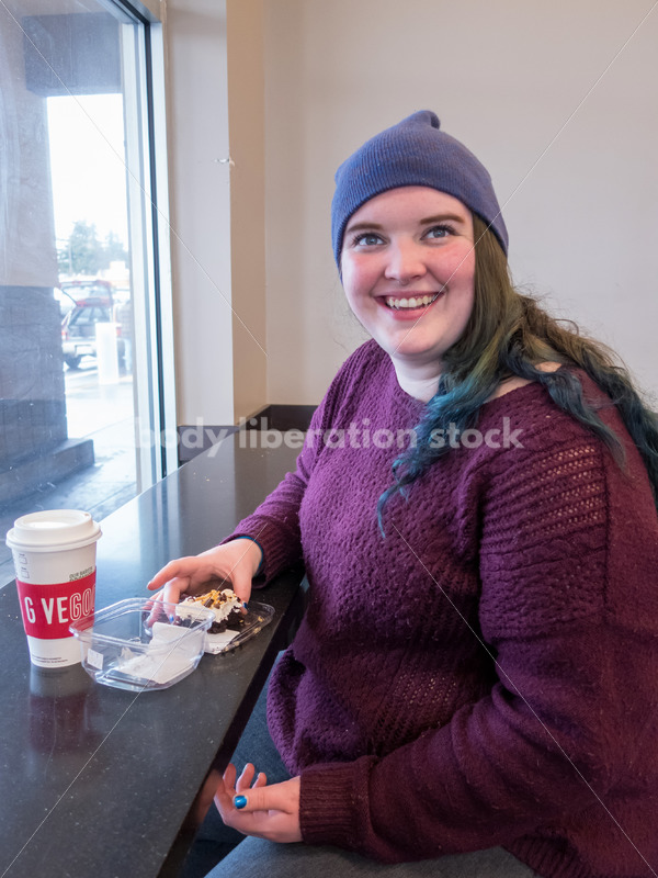 Young caucasian women enjoys coffee and a brownie - Body Liberation Photos