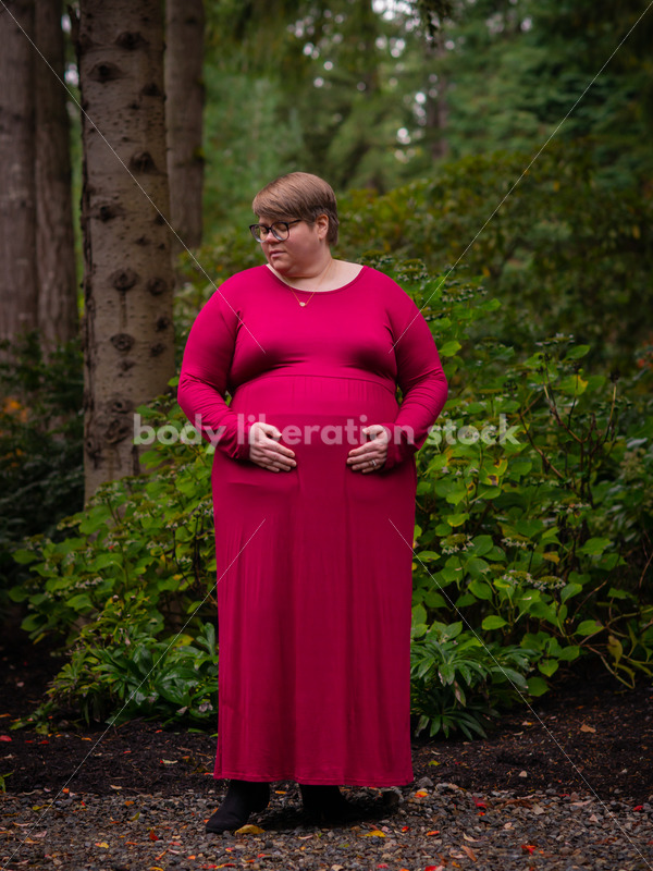 Plus Size Pregnancy Stock Photo: Pregnant Woman Standing in Forest - It's  time you were seen ⟡ Body Liberation Photos