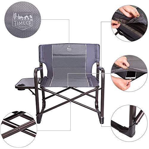 Gray Timber Ridge Oversized Directors Chairs with Side Table Heavy Duty Folding Camping Chair up to 600 Lbs Weight Capacity
