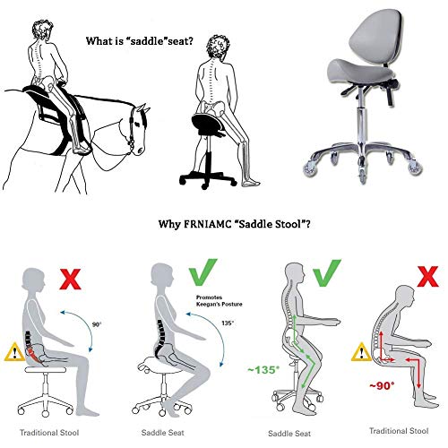 FRNIAMC Adjustable Saddle Stool Chairs with Back Support Ergonomic Rolling Seat for Medical Clinic Hospital Lab Pharmacy