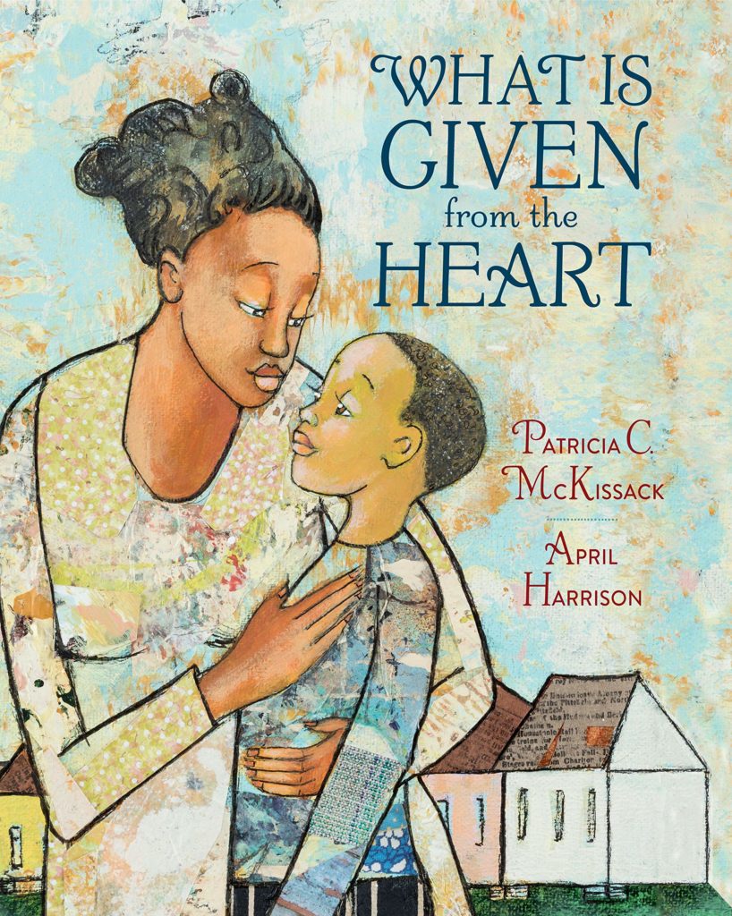 Image description: An image of a black mother looking down at her young son with her hand on his heart. 