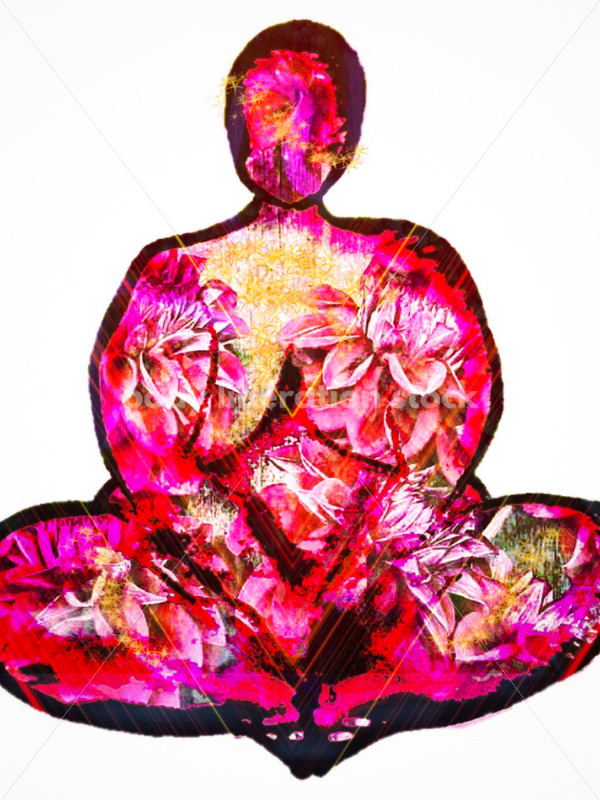 Kathryn Hack art of Red Floral Woman Seated in yoga pose - Body positive stock and client photography + more | Seattle