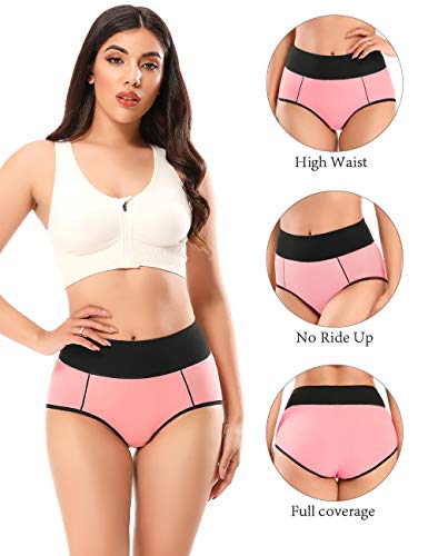POKARLA Women's Cotton Underwear Briefs High Waist Full Coverage Soft Breathable Ladies Panties 5-Pack