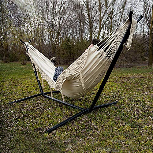 & Algoma 137SP-58 Hammock Pillow Vivere Double Hammock with Space Saving Steel Stand 450 lb Capacity - Premium Carry Bag Included Walnut Rave Natural