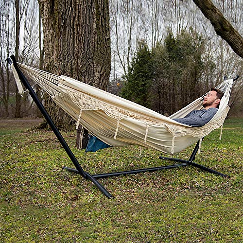 & Algoma 137SP-58 Hammock Pillow Vivere Double Hammock with Space Saving Steel Stand 450 lb Capacity - Premium Carry Bag Included Walnut Rave Natural