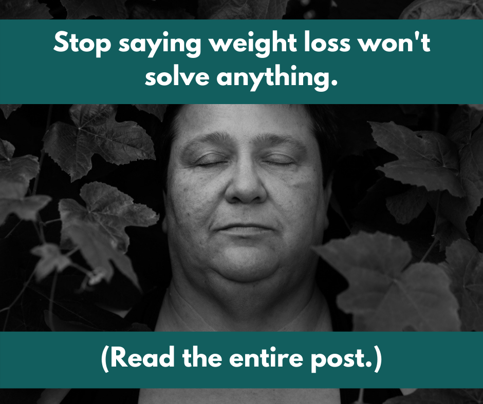 A black-and-white photo of a fat woman's face with the title of the blog post.