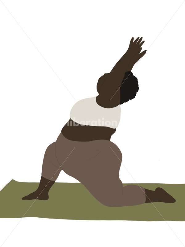 Royalty Free Yoga Illustration: Person of Color Performing Warrior I Yoga Pose - Body positive stock and client photography + more | Seattle