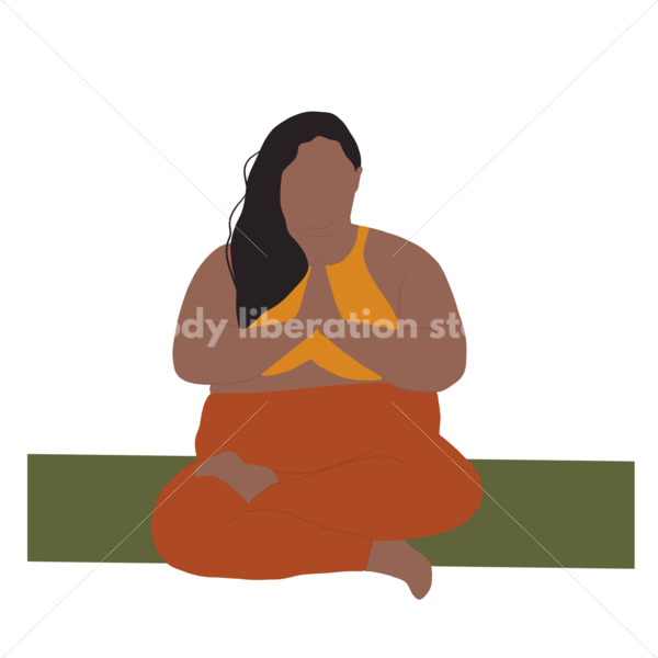 Royalty Free Yoga Illustration: Person of Color Sitting Cross-Legged with Prayer Hands - Body positive stock and client photography + more | Seattle