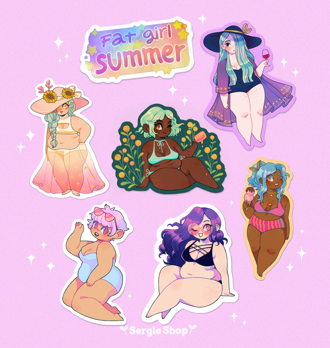 Fat Girl Summer Sticker Set - Body positive stock and client photography +  more | Seattle