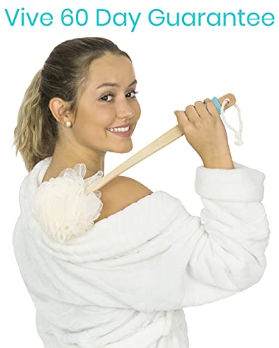 Vive Loofah Sponge Back Scrubber - Men & Women Long Handled Exfoliating Bath & Shower Body Brush