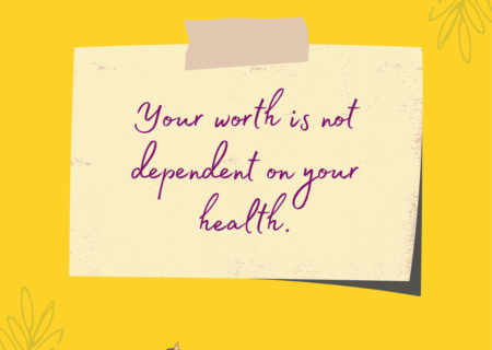 A yellow square with a post-it note design and the text "Your worth is not dependent on your health." Lindley's logo is at the bottom.