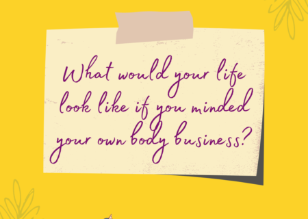 A yellow square with a post-it note design and the text "What would your life look like if you minded your own body business?" Lindley's logo is at the bottom.
