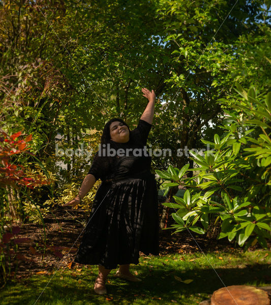 Inclusive Stock Photo: Plus-Size Woman Dances in Garden - Body liberation boudoir, portraits, stock, HAES & more | Seattle