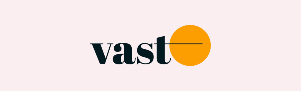 Black text reading "vast" on a cream background with a gold circle