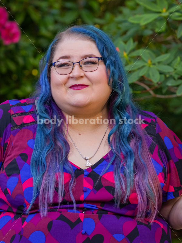 Body Liberation Stock Photo: A Plus Size Woman with Colorful Hair Mid Sentence - It's time you were seen ⟡ Body Liberation Photos