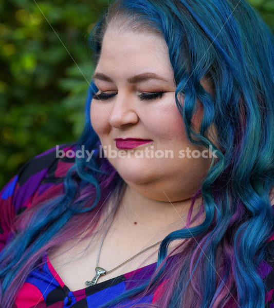 Body Liberation Stock Photo: A Plus Size Woman with Colorful Hair and Closed Eyes - It's time you were seen ⟡ Body Liberation Photos