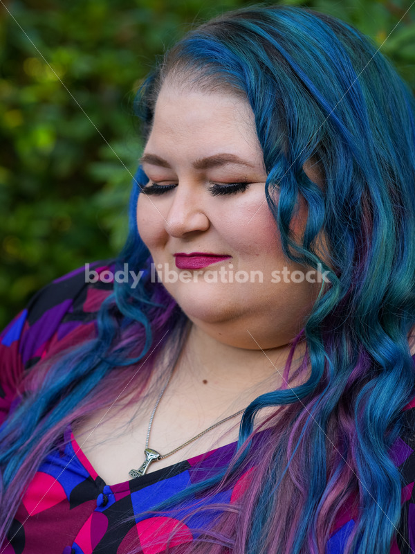 Body Liberation Stock Photo: A Plus Size Woman with Colorful Hair and Closed Eyes - It's time you were seen ⟡ Body Liberation Photos