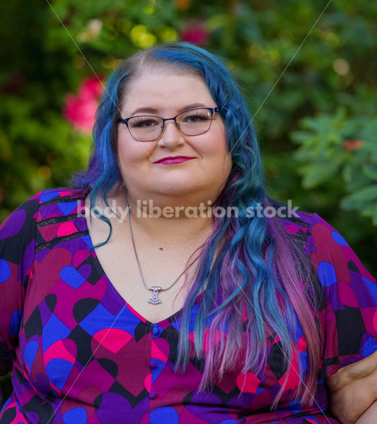 Body Liberation Stock Photo: A Plus Size Woman with Colorful Hair and a Small Smile - It's time you were seen ⟡ Body Liberation Photos