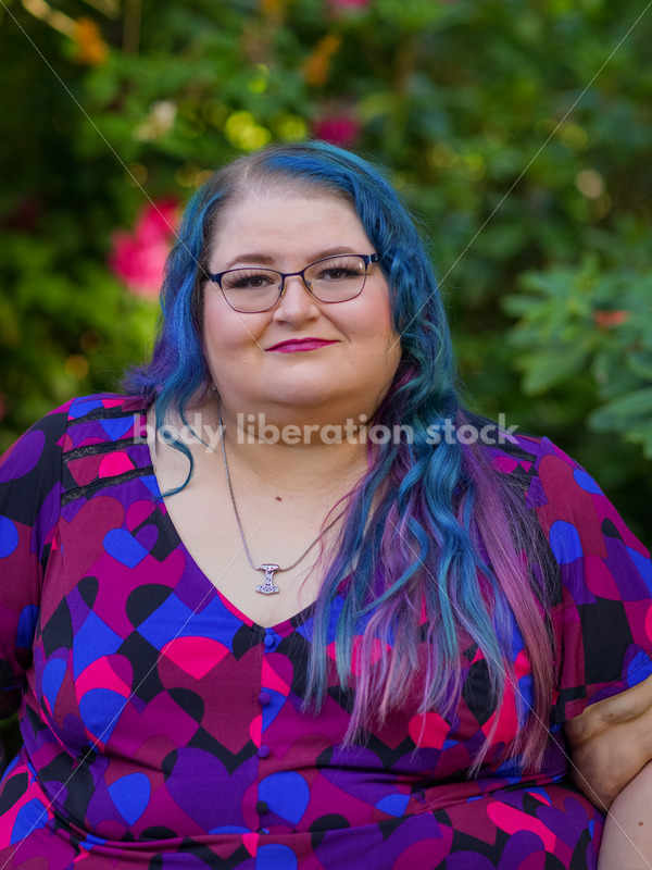 Body Liberation Stock Photo: A Plus Size Woman with Colorful Hair and a Small Smile - It's time you were seen ⟡ Body Liberation Photos