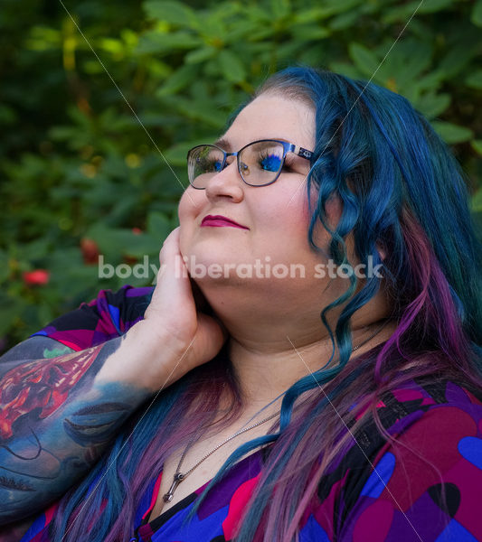 Body Liberation Stock Photo: A Plus Size Woman with Colorful Hair with a Wistful Expression - It's time you were seen ⟡ Body Liberation Photos