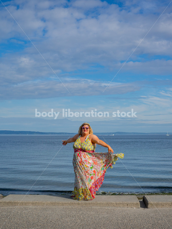 Body-Positive Stock Photo: Plus Size Woman Dancing in Front of the Ocean - It's time you were seen ⟡ Body Liberation Photos