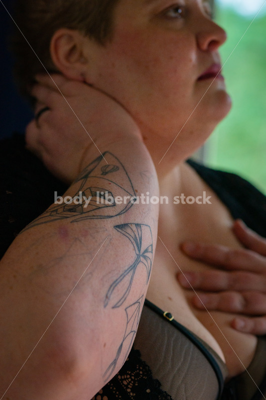 Body-Positive Stock Photo: Plus Size Woman in Lingerie Posing Confidently by a Window - Body Liberation Photos