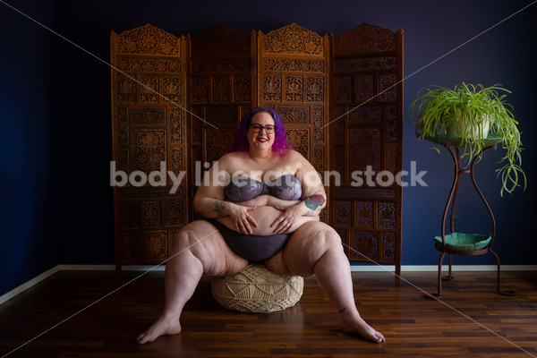 Fat-Positive Stock Photo: Confident Belly Pose Smile At Viewer - Body Liberation Photos