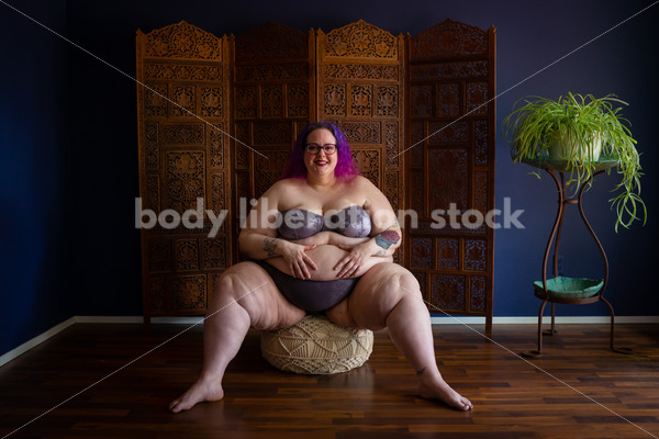 Fat-Positive Stock Photo: Confident Belly Pose Smile At Viewer - Body Liberation Photos