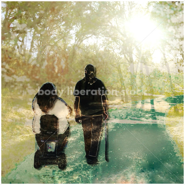 Illustrated Art Stock: Couple In the Park with Mobility Aids [Body Liberation Stock exclusive] - Body Liberation Photos & Stock