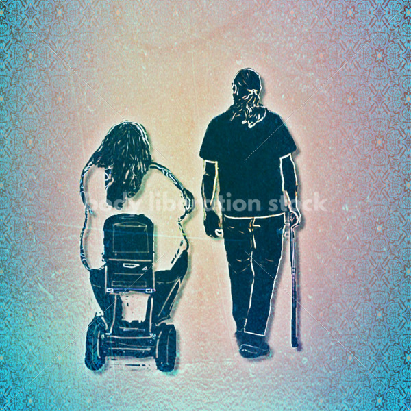 Illustrated Art Stock: Couple with Mobility Aids [Body Liberation Stock exclusive] - Body Liberation Photos & Stock