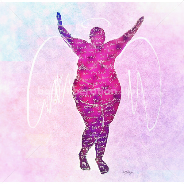 Illustrated Art Stock: Plus Size Black Angel in Celebratory Pose - Body Liberation Photos & Stock