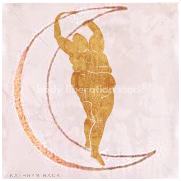 Illustrated Art Stock: Plus Size Black Woman Dances on a Crescent Moon - Body Liberation Photos & Stock