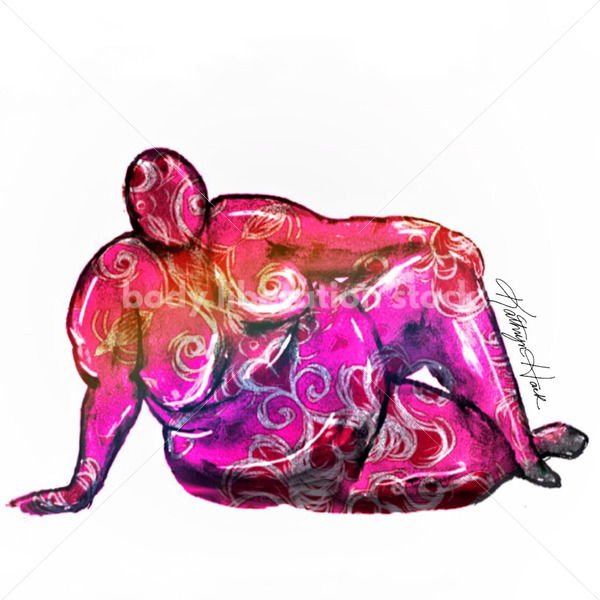 Illustrated Art Stock: Plus Size Black Woman Leaning on her Side - Body Liberation Photos & Stock