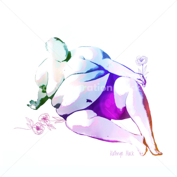 Illustrated Art Stock: Plus Size Black Woman Nude on her Side - Body Liberation Photos & Stock