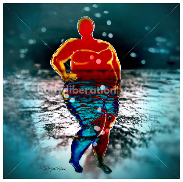 Illustrated Art Stock: Plus Size Black Woman Posing Confidently in Water - Body Liberation Photos & Stock