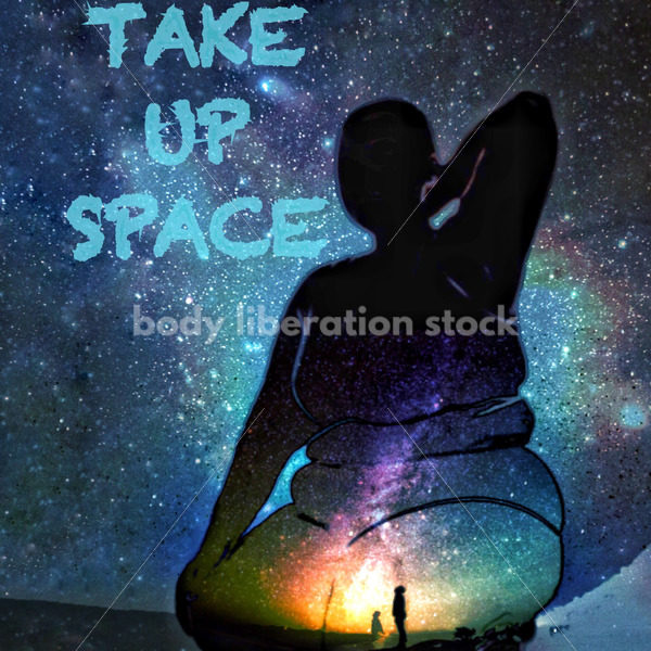 Illustrated Art Stock: Plus Size Black Woman Posing Over Galaxy - Body Liberation Photos & Stock