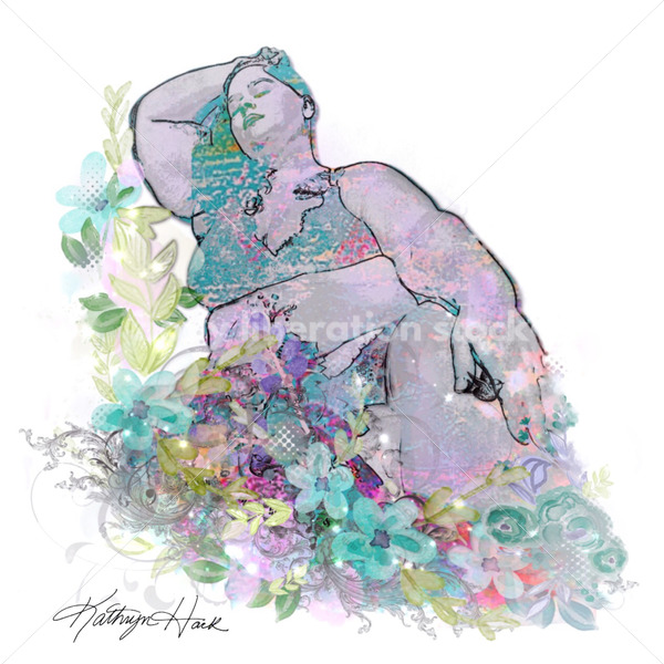 Illustrated Art Stock: Plus Size Black Woman Reclines in a Garden - Body Liberation Photos & Stock