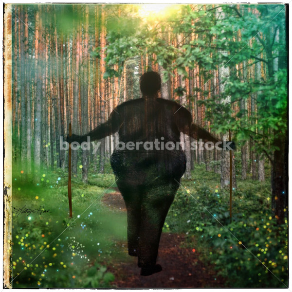 Illustrated Art Stock: Plus Size Black Woman Walking Into the Forest - Body Liberation Photos & Stock